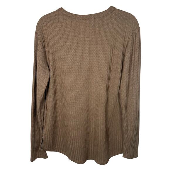 Chaser Brown V-neck Textured Waffle Knit Long Sleeve Top Women's Small - Picture 4 of 9